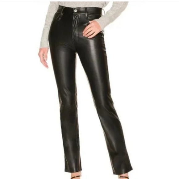7 for All Mankind | Revolve | Faux Leather Easy Slim Pant Black High Rise - Picture 1 of 10